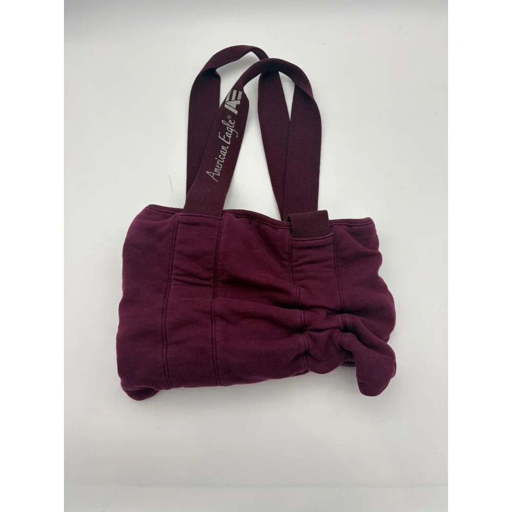 American Eagle Vintage Burgundy Sweatshirt Tote Bag Ruched Logo Strap Maroon